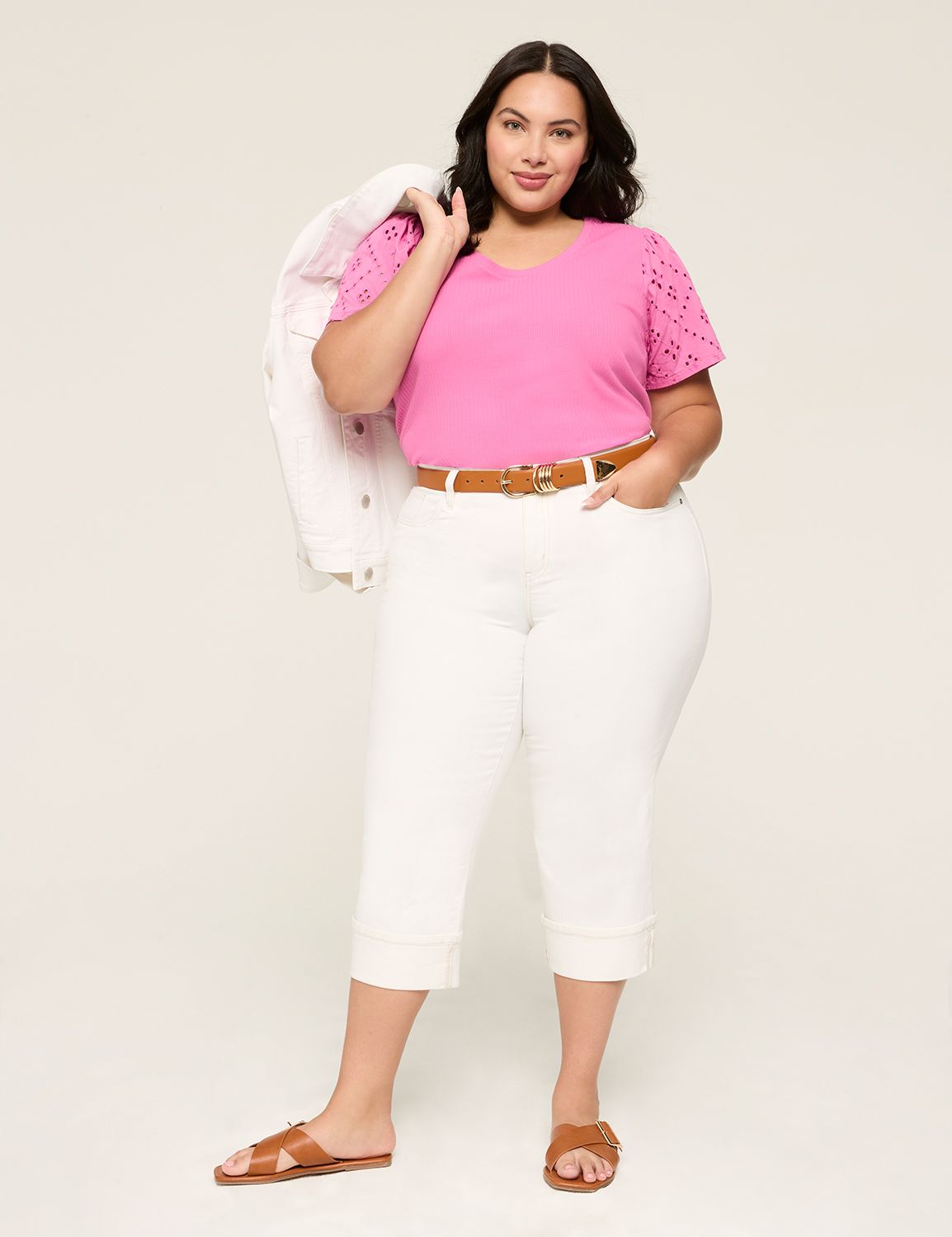 Eyelet Ruched Short Sleeve Scoop Ne Product Image 3