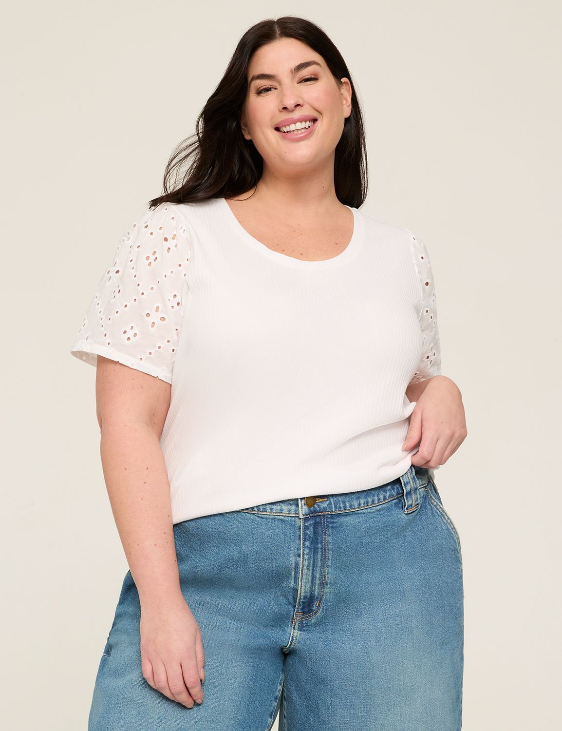 Eyelet Ruched Short Sleeve Scoop Ne Product Image 1