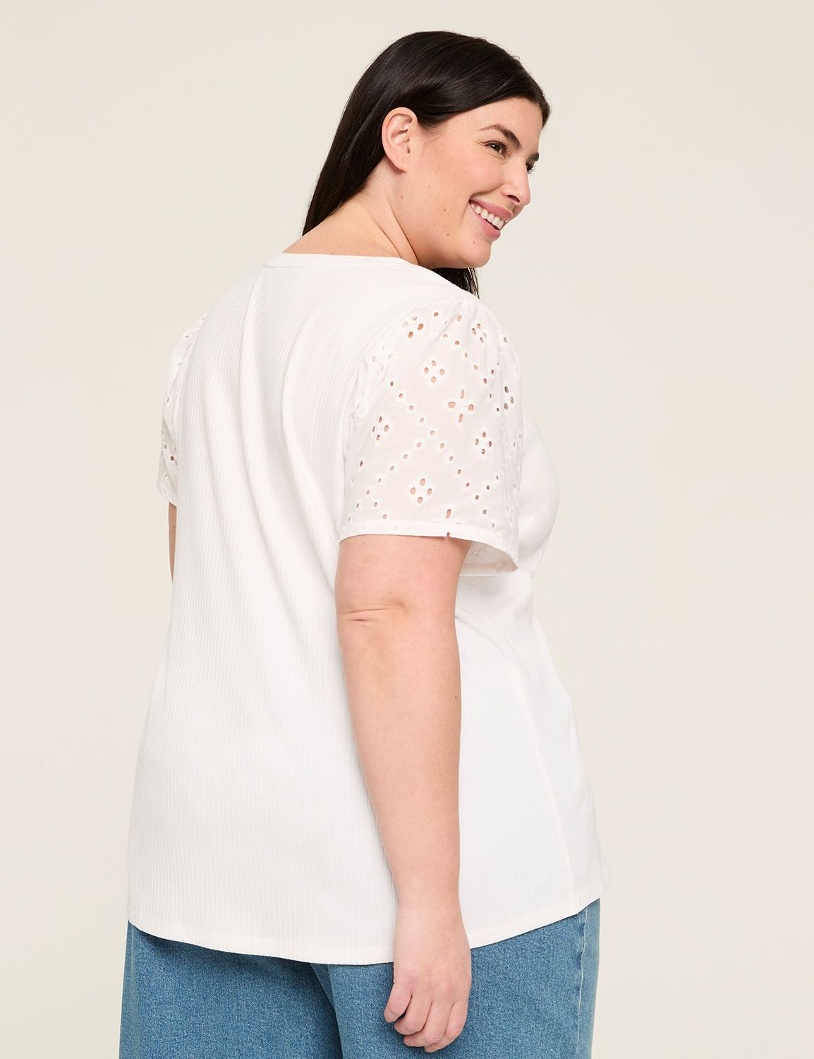 Eyelet Ruched Short Sleeve Scoop Ne Product Image 2