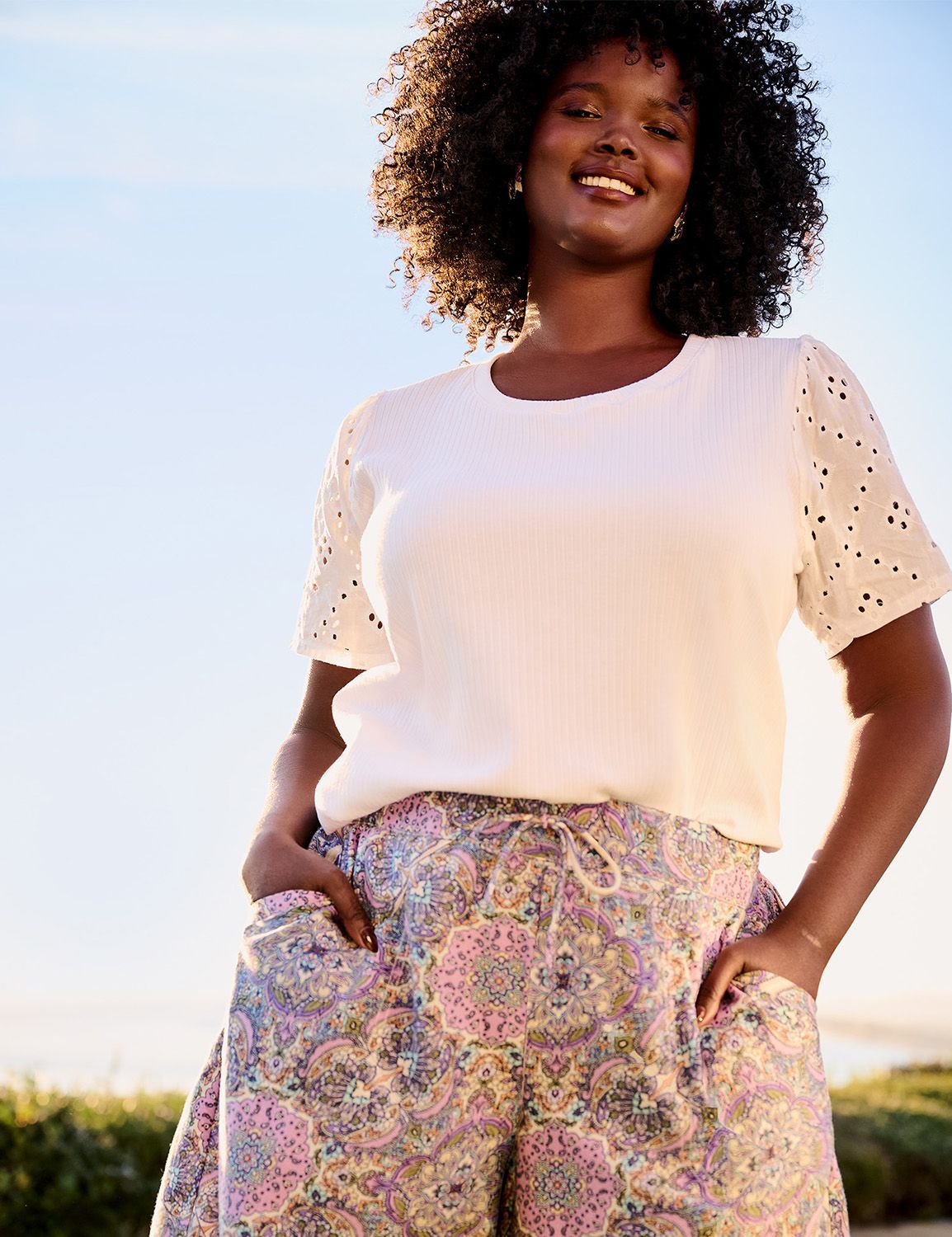 Eyelet Ruched Short Sleeve Scoop Ne Product Image 4