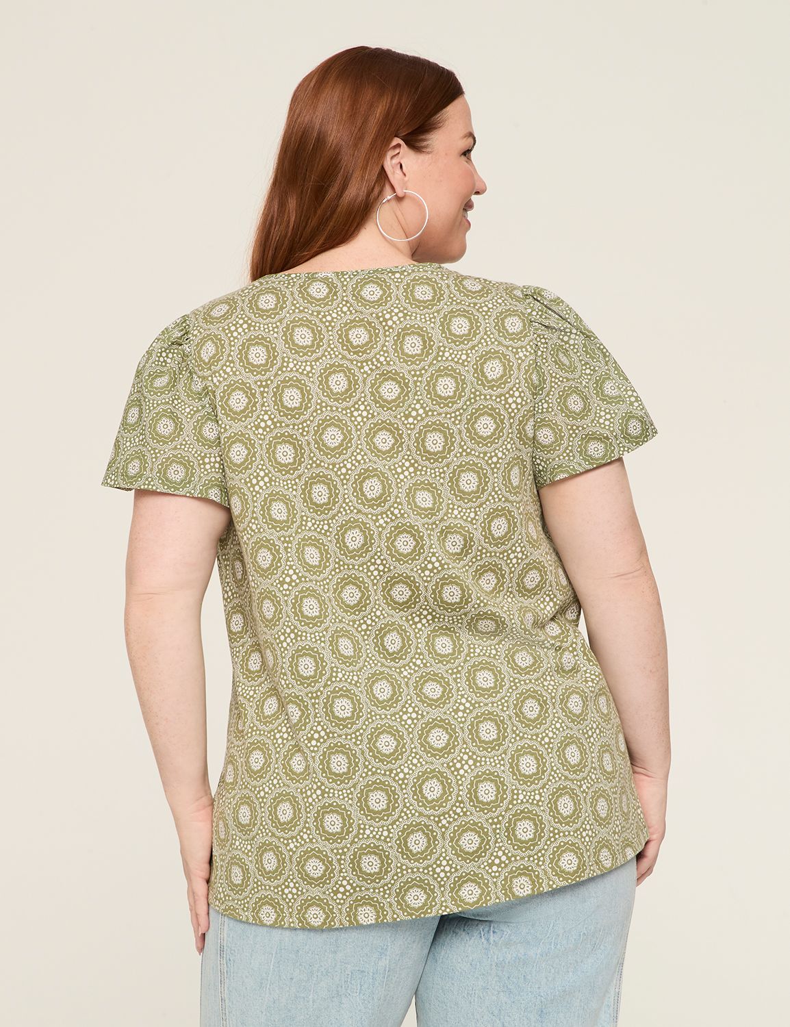 Short Sleeve Notched Neck Lace Trim Product Image 2