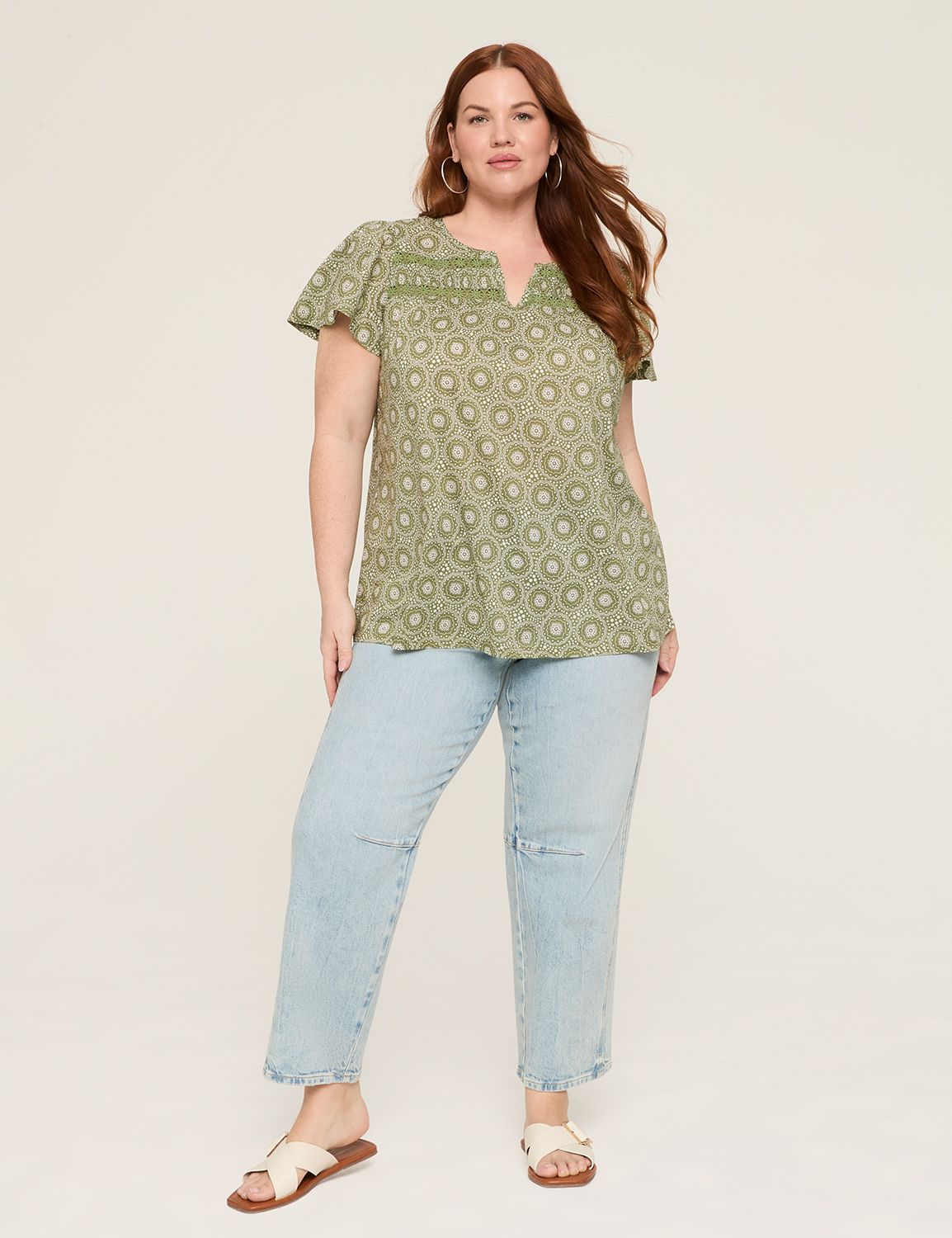 Short Sleeve Notched Neck Lace Trim Product Image 3