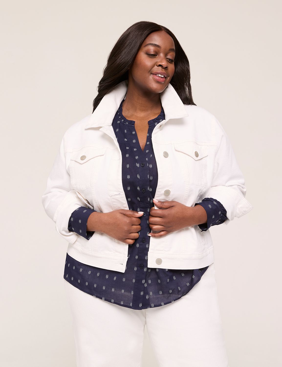 NEW CORE DENIM JACKET - WHITE DENIM | LaneBryant