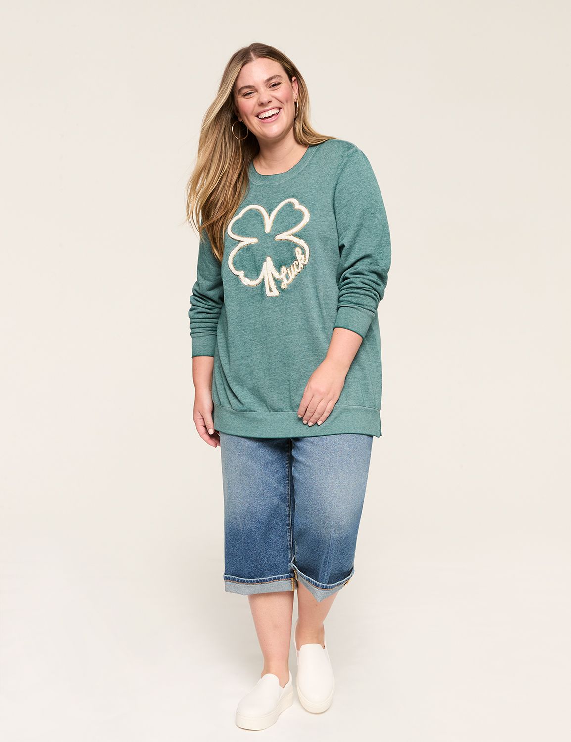Long Sleeve Crew Neck Sweatshirt wi | LaneBryant