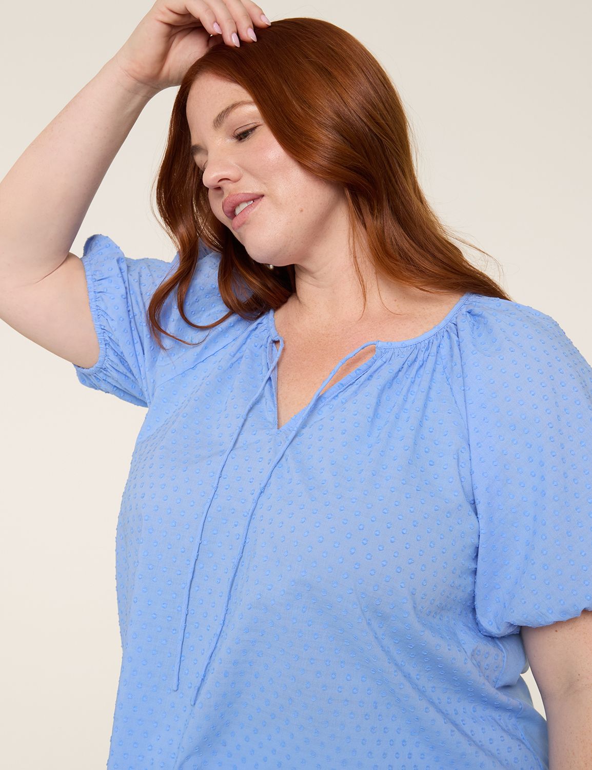 Clip Dot & Knit Peasant Top | LaneBryant