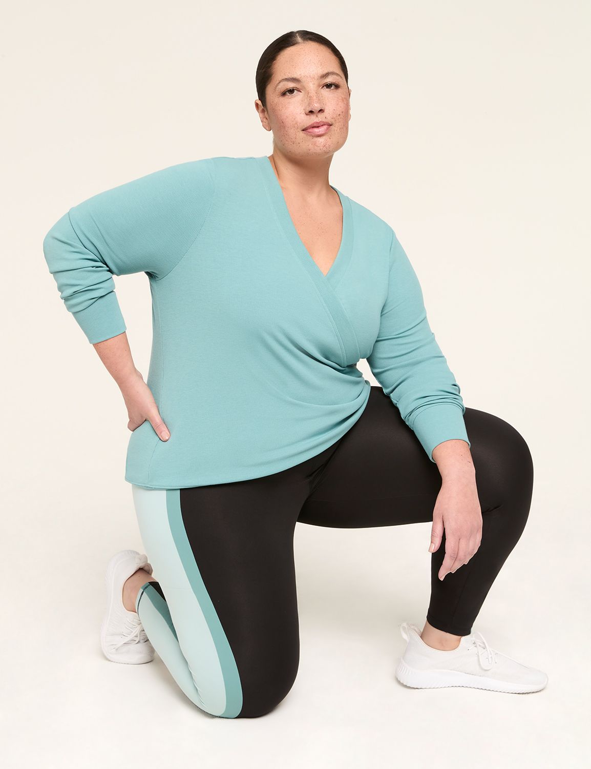 LIVI Long Sleeve VNeck Rib Wrap Top | LaneBryant