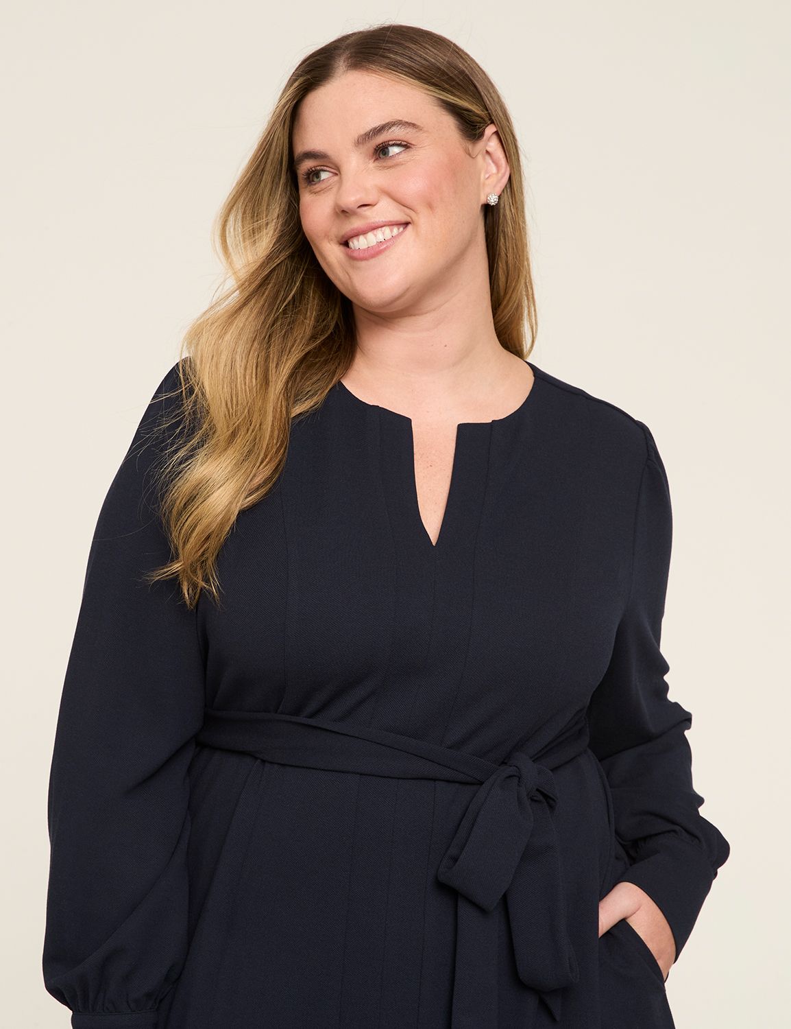 Ponte Tie-Waist Notch-Neck Dress | LaneBryant