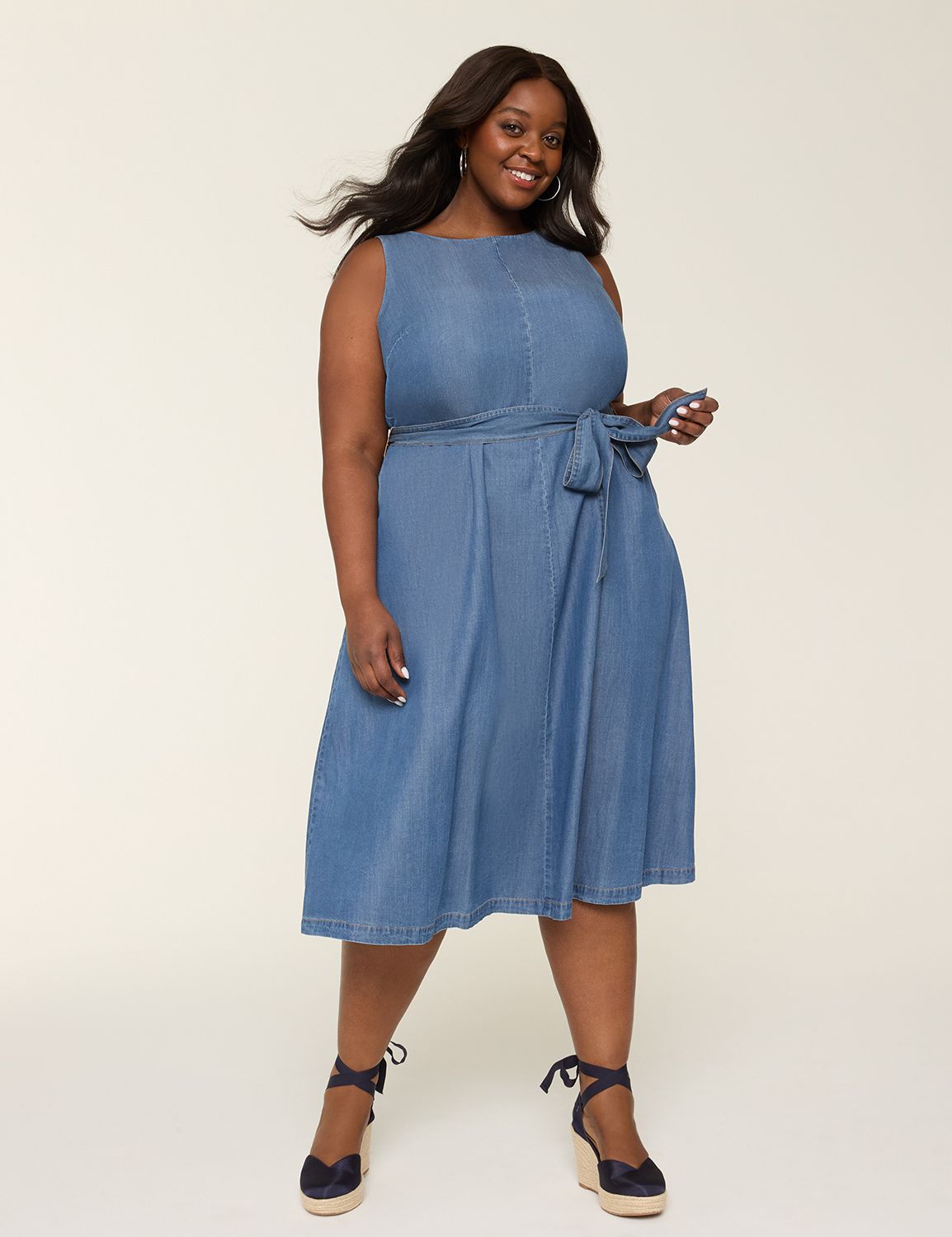 Boatneck Denim Midi Dress | LaneBryant