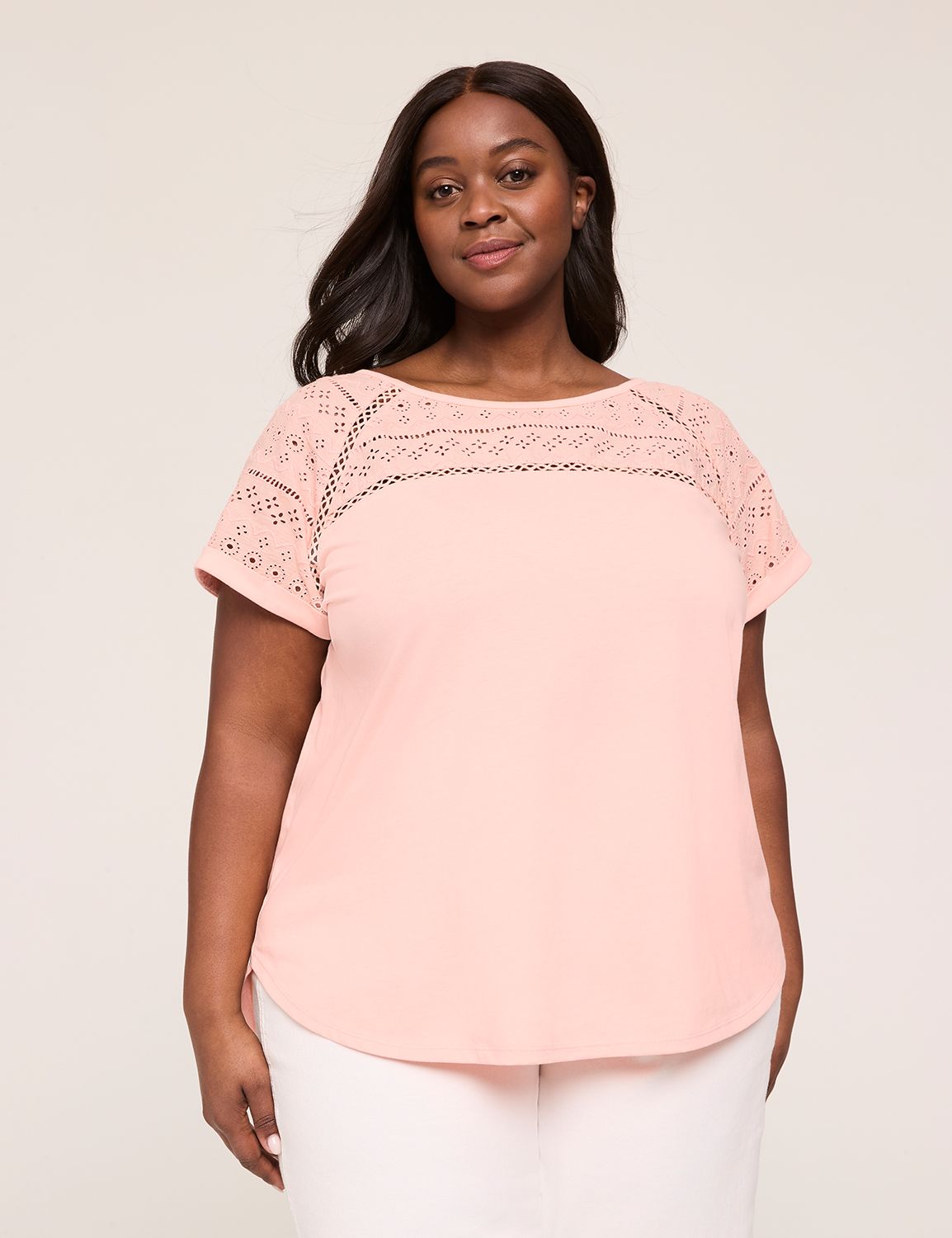 Eyelet-Detail Boatneck Tee | LaneBryant