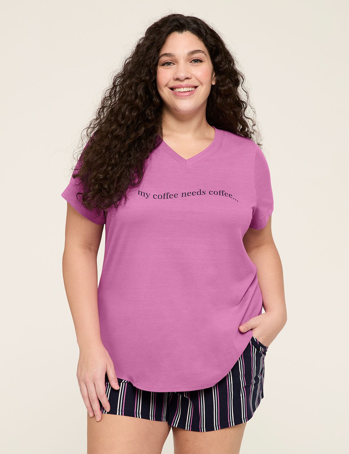 V Neck Tee Block Short PJ Set 11436 Product Image 1