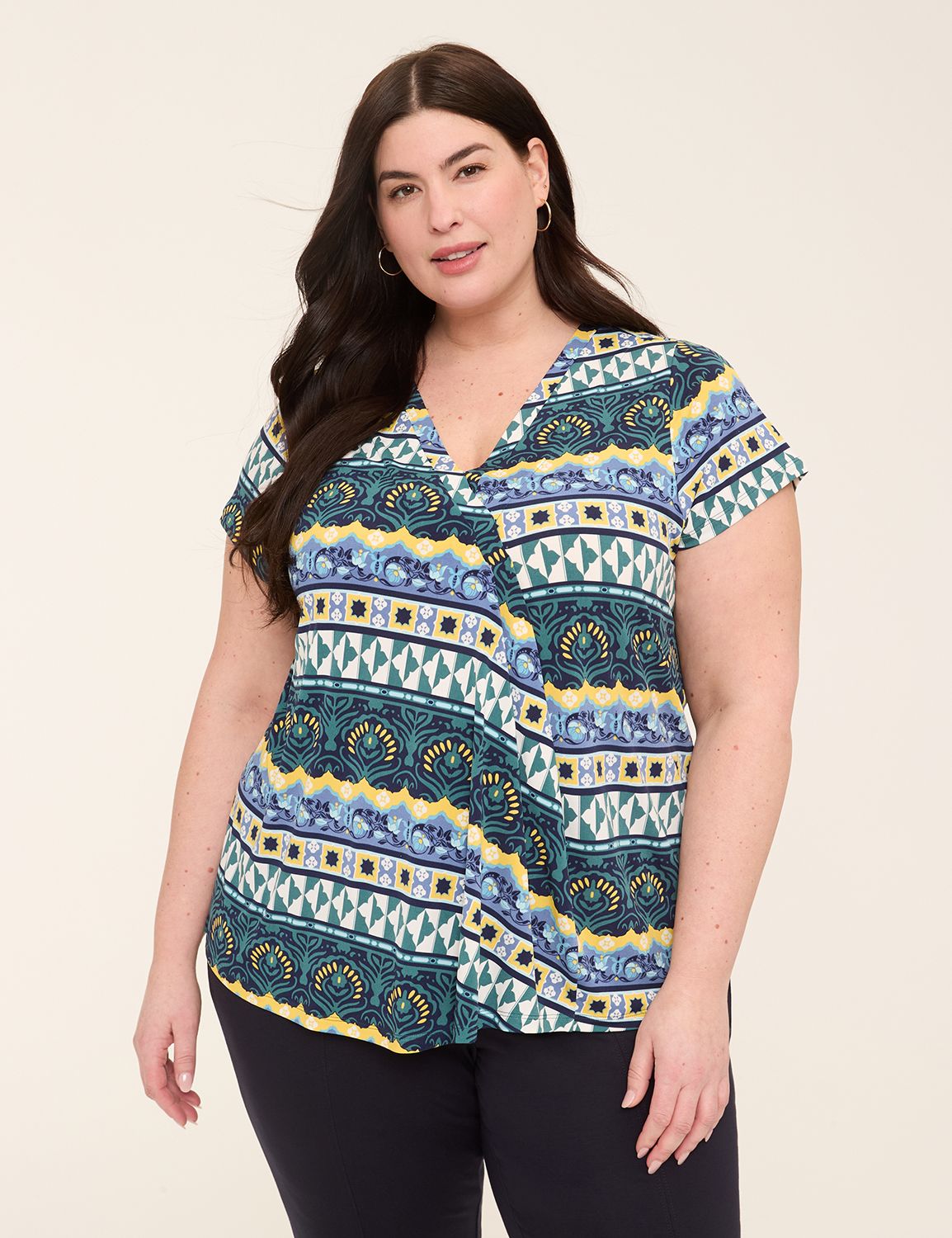 Cap-Sleeve Pleat-Front Top