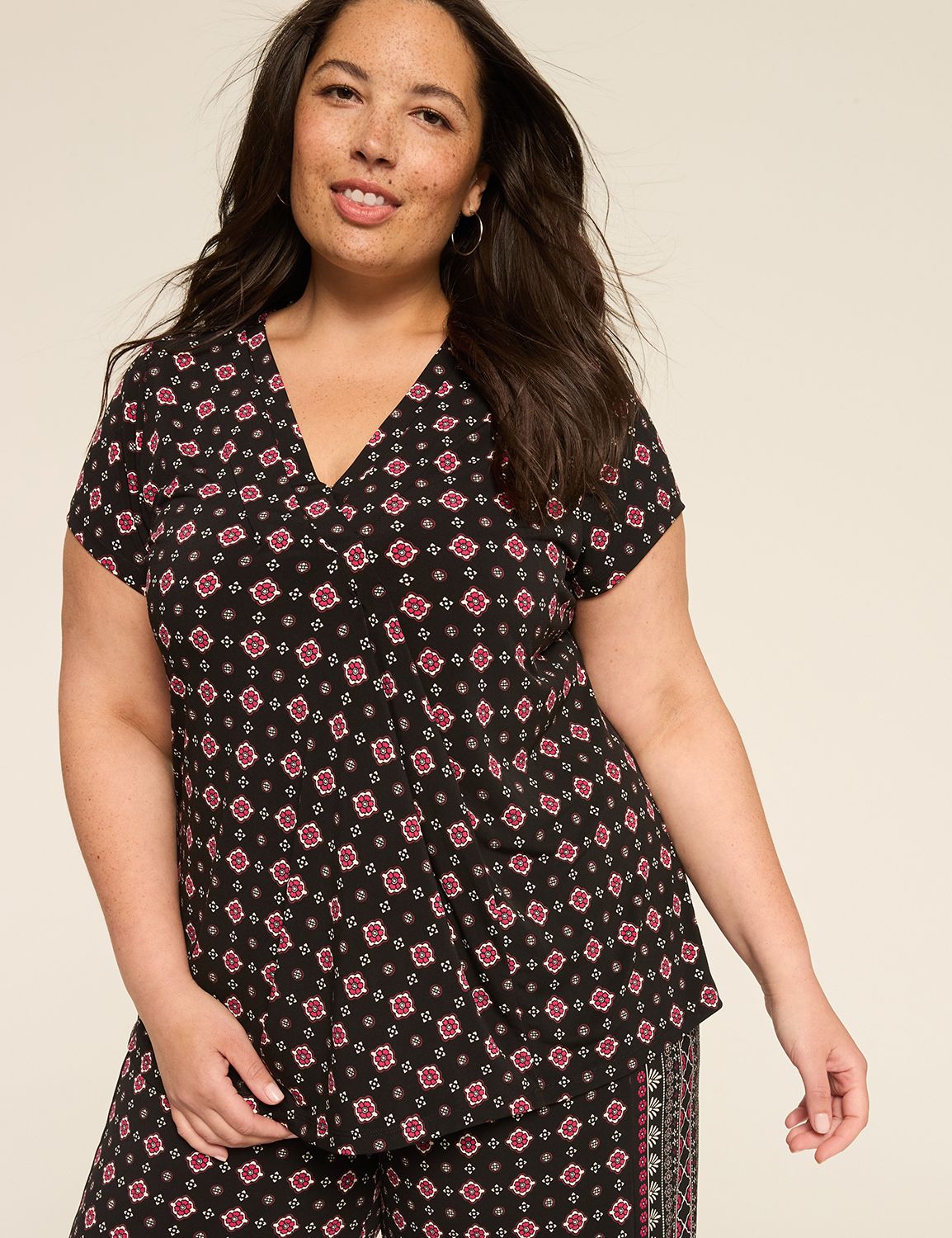 Cap Sleeve Dolman V-Neck Matte Jers | LaneBryant