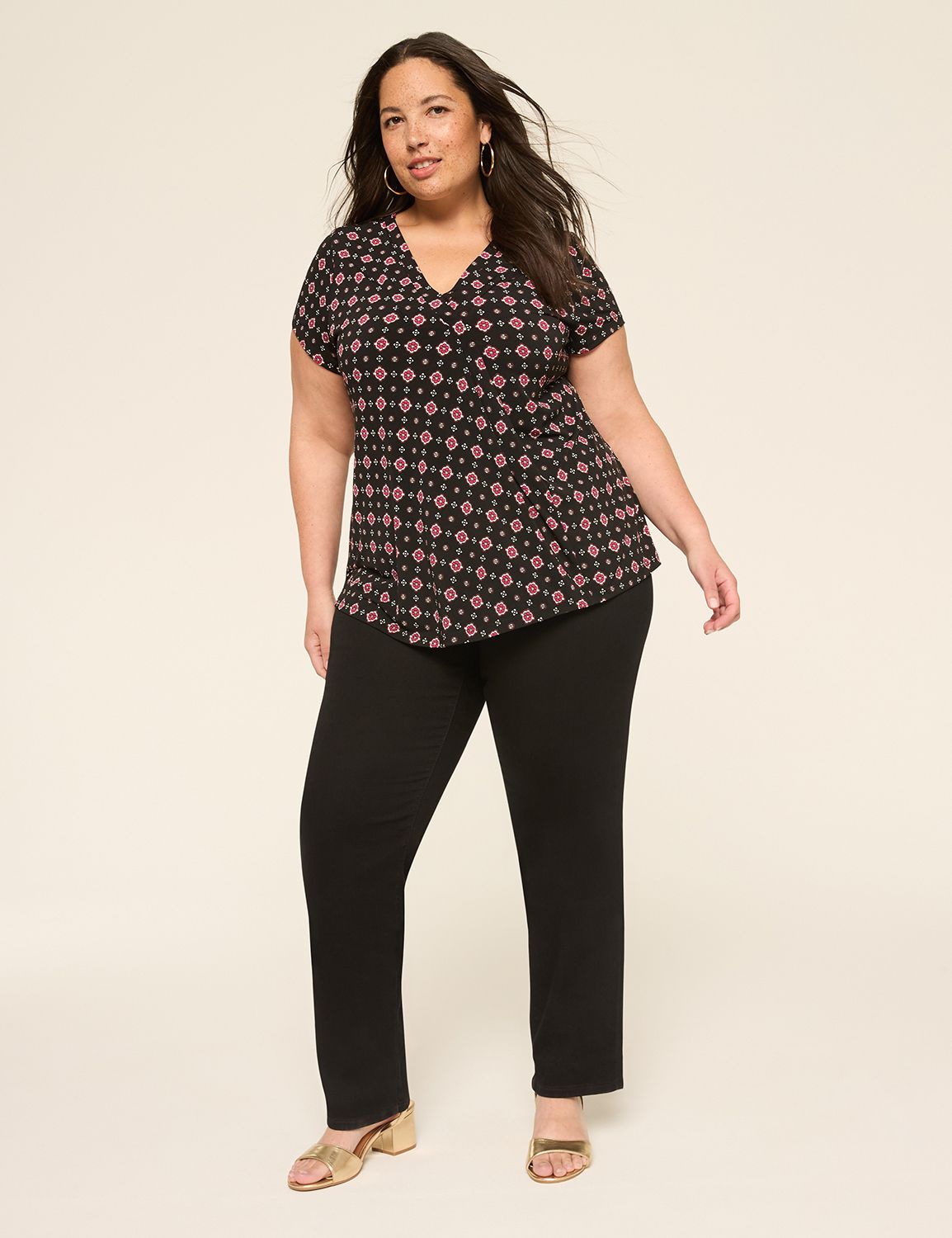 Cap Sleeve Dolman V-Neck Matte Jers | LaneBryant