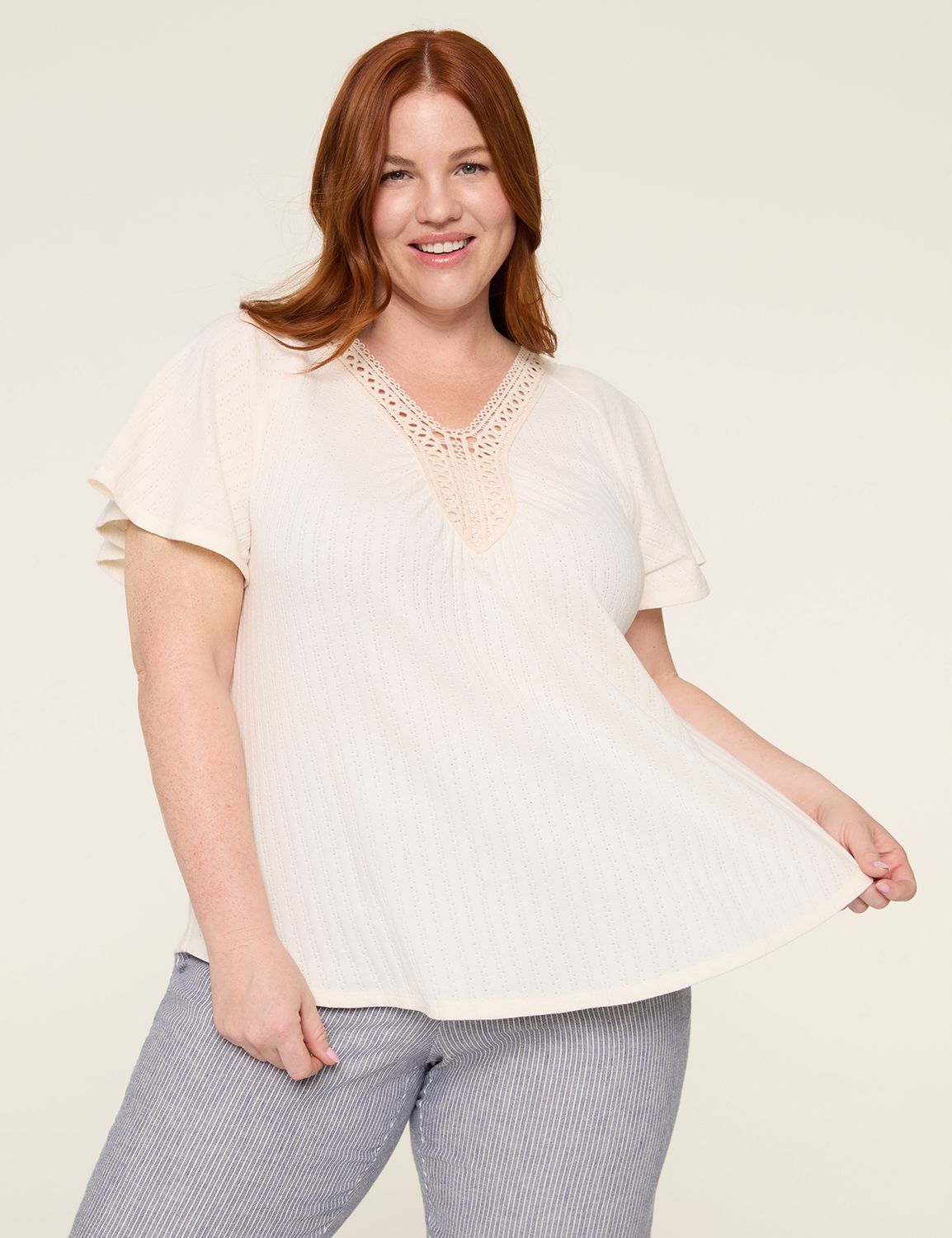 Canyon Breeze Crocheted Flutter Sleeve Top main image 1