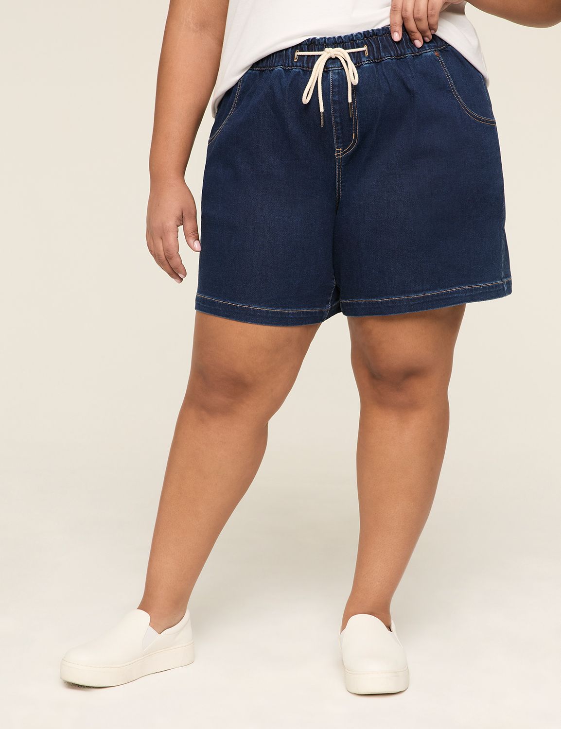 Pull-On Knit Denim Shorts