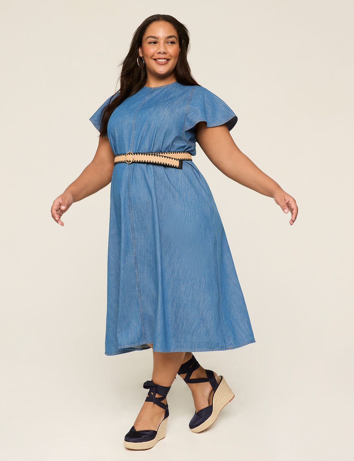 CREWNK FLUTTER SLEEVE A LINE DRESS Product Image 1