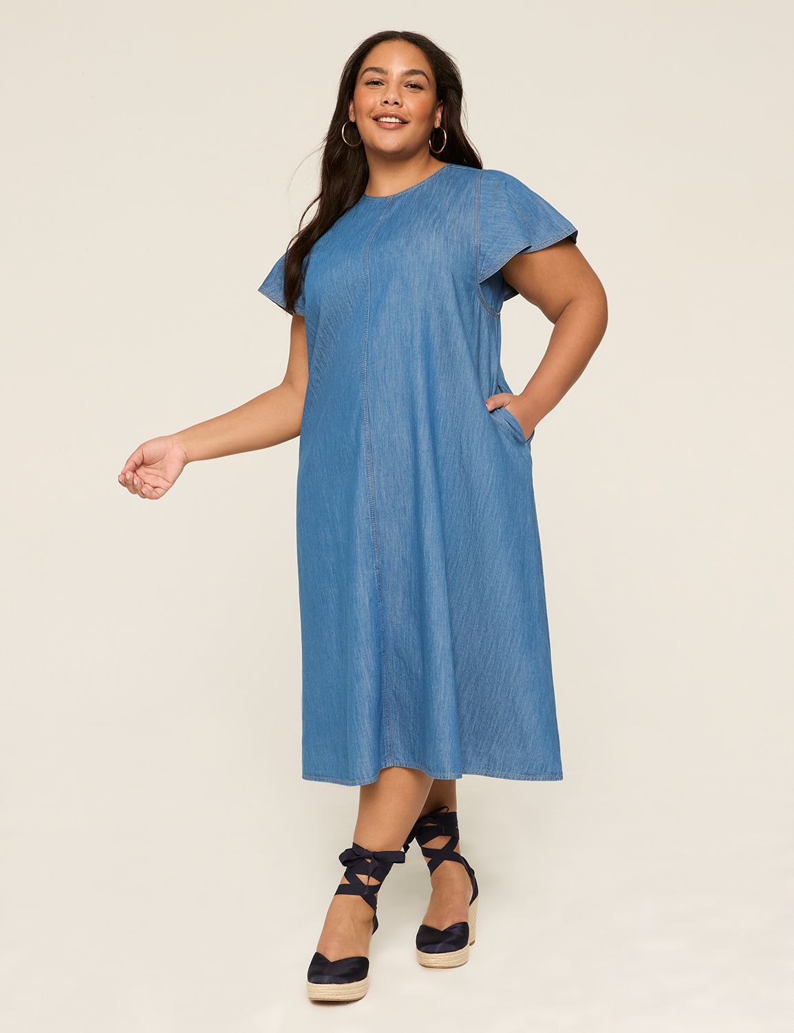 CREWNK FLUTTER SLEEVE A LINE DRESS Product Image 4