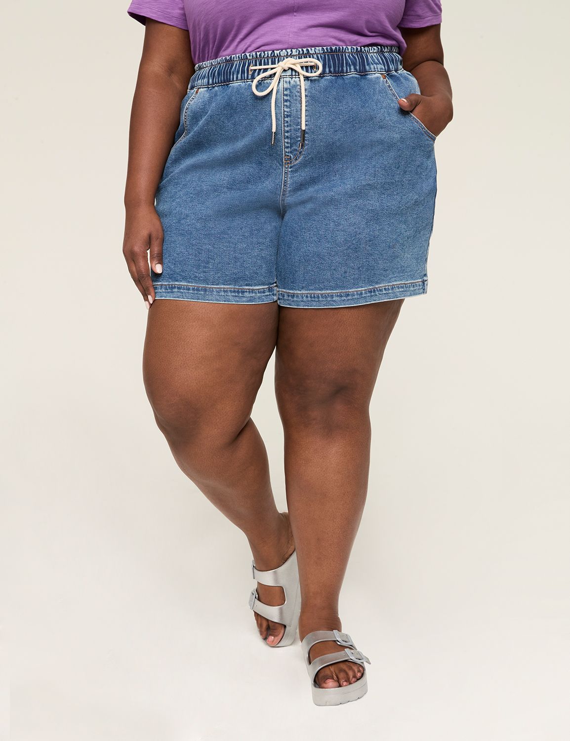 Pull-On Knit Denim Shorts - 5.5" Inseam
