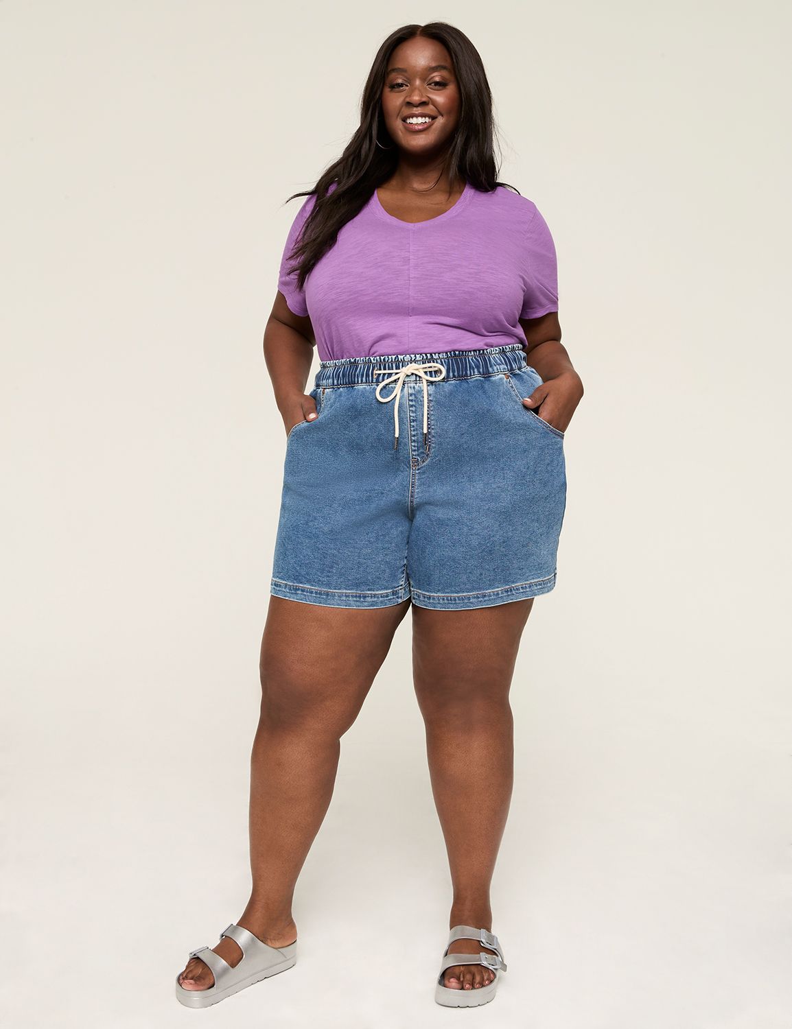 Pull-On Knit Denim Shorts - 5.5