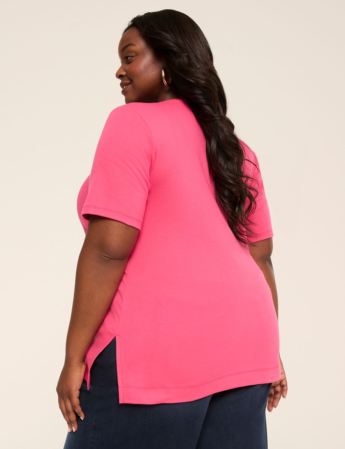 Elbow-Sleeve V-Neck Tunic Tee