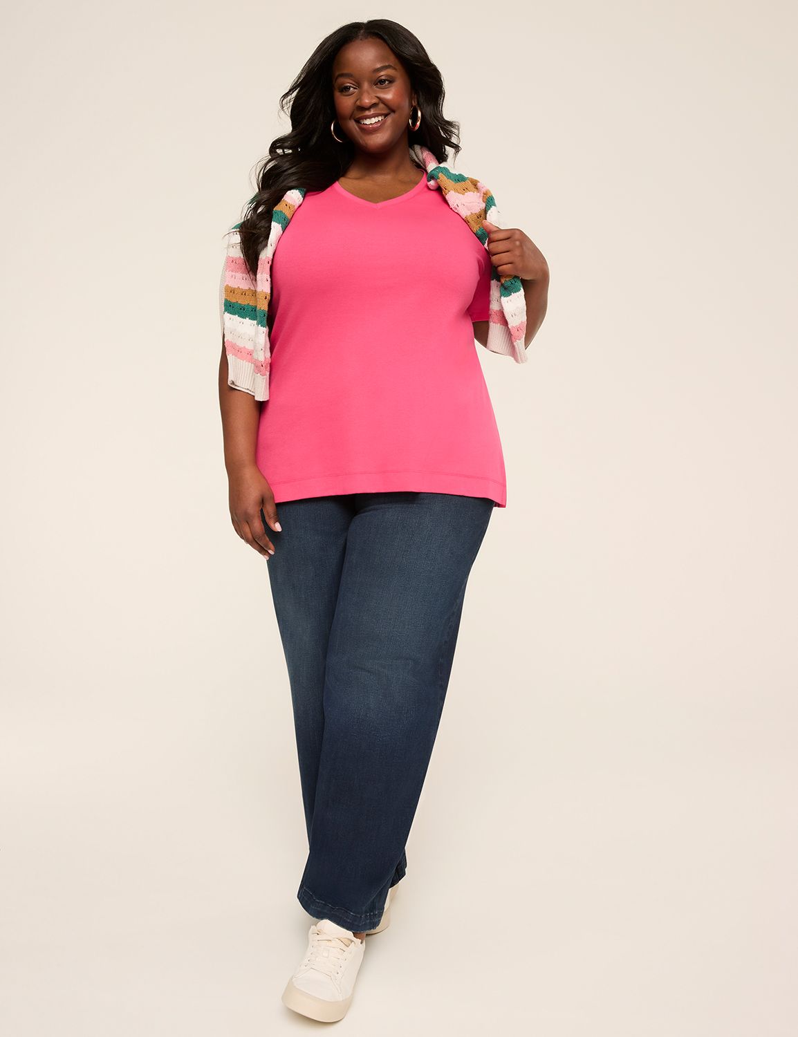 Classic Elbow Sleeve V-Neck Tunic T Product Image 3