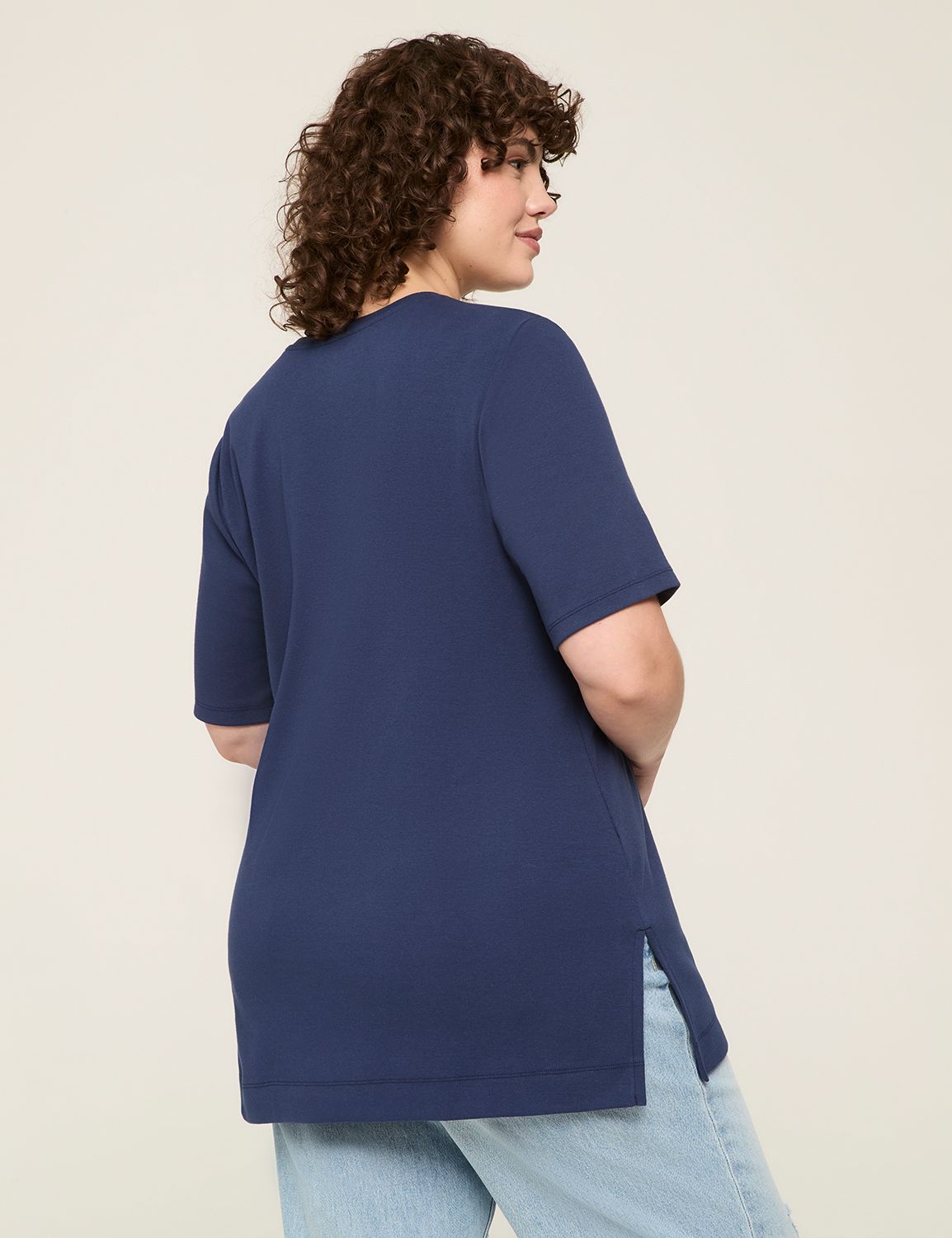 Elbow-Sleeve V-Neck Tunic Tee