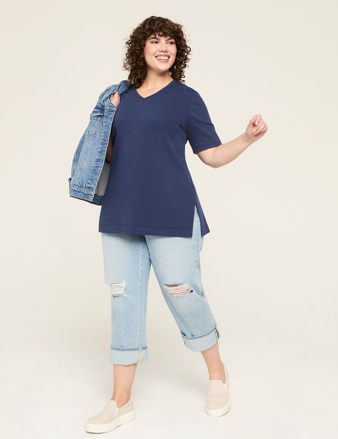 Classic Elbow Sleeve V-Neck Tunic T Product Image 3