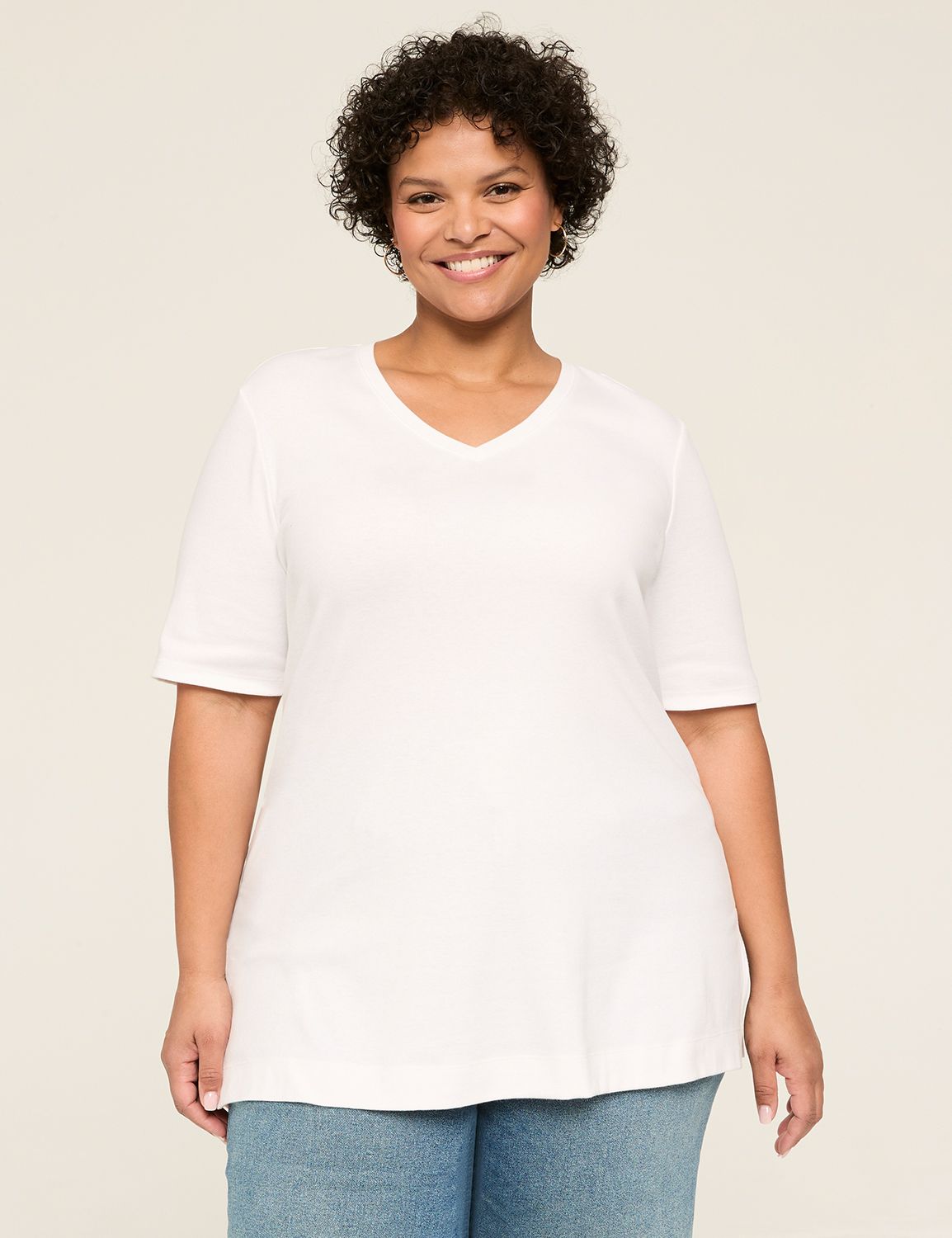 ELBOW SLEEVE V-NECK IN ITALIAN COTTON KNIT