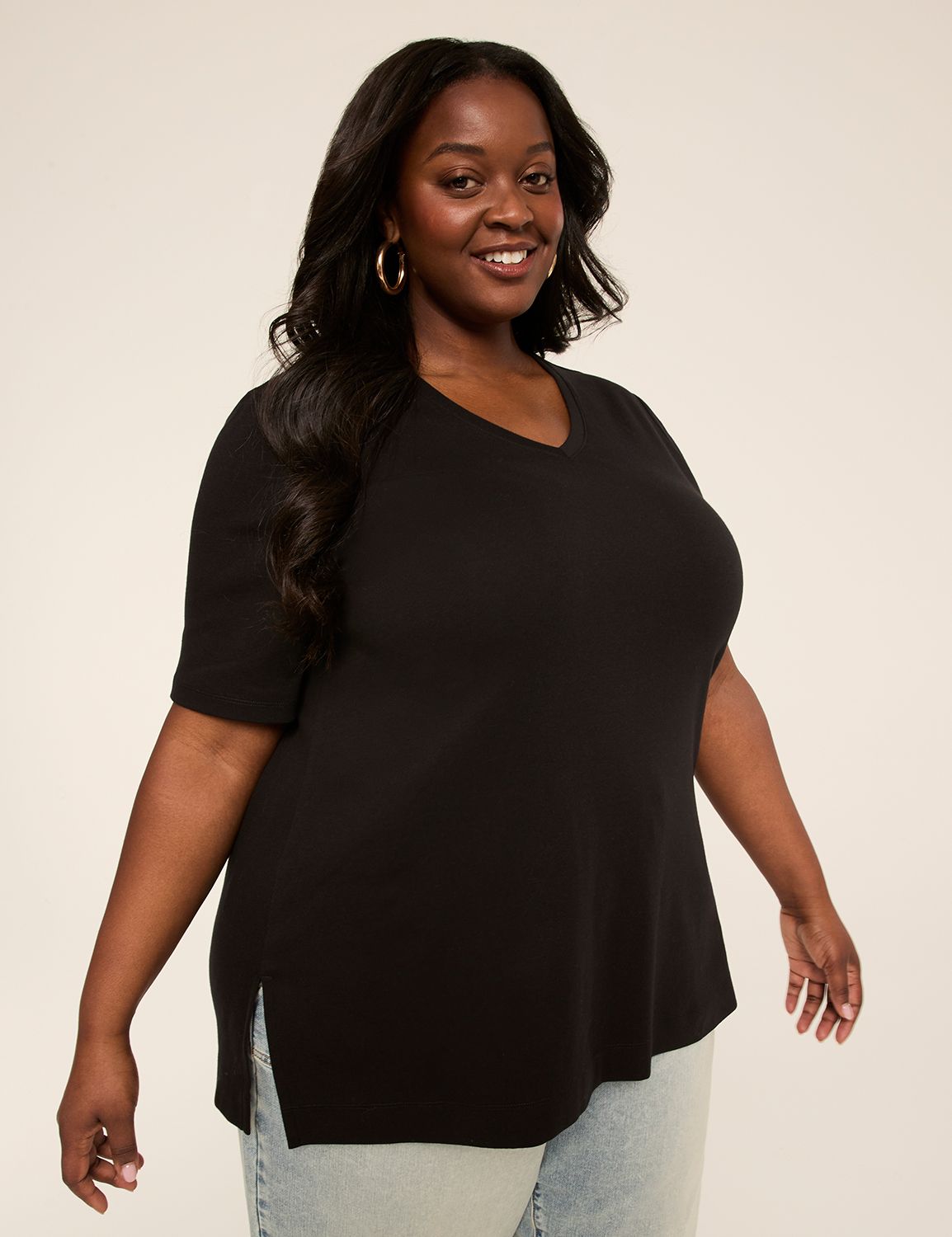 Elbow-Sleeve V-Neck Tunic Tee