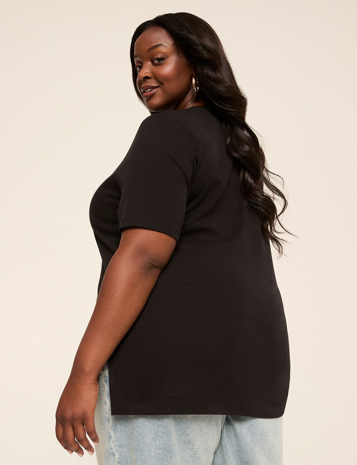 Elbow-Sleeve V-Neck Tunic Tee