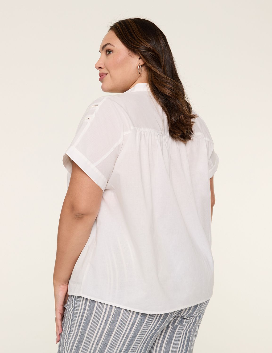 Swing Trim-Detail Popover Blouse
