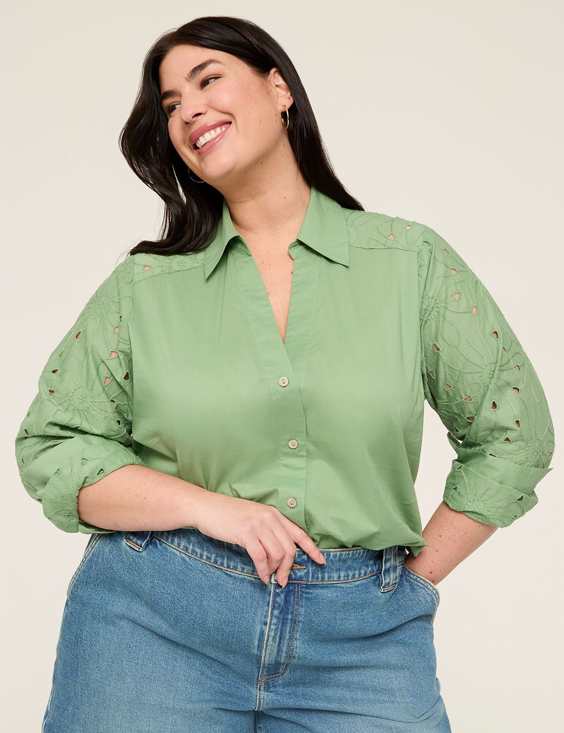 Relaxed Long Sleeve Button Down Col Product Image 1