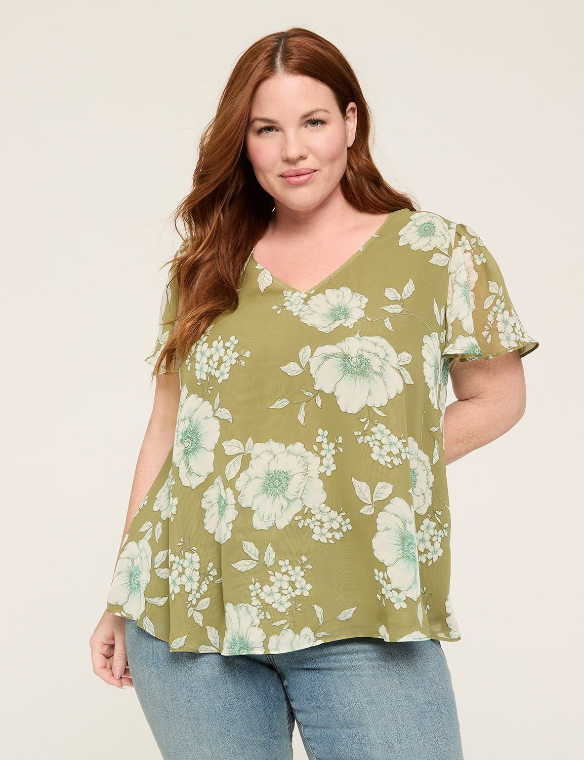 Swing SS V Neck Chiffon Popover Top Product Image 1