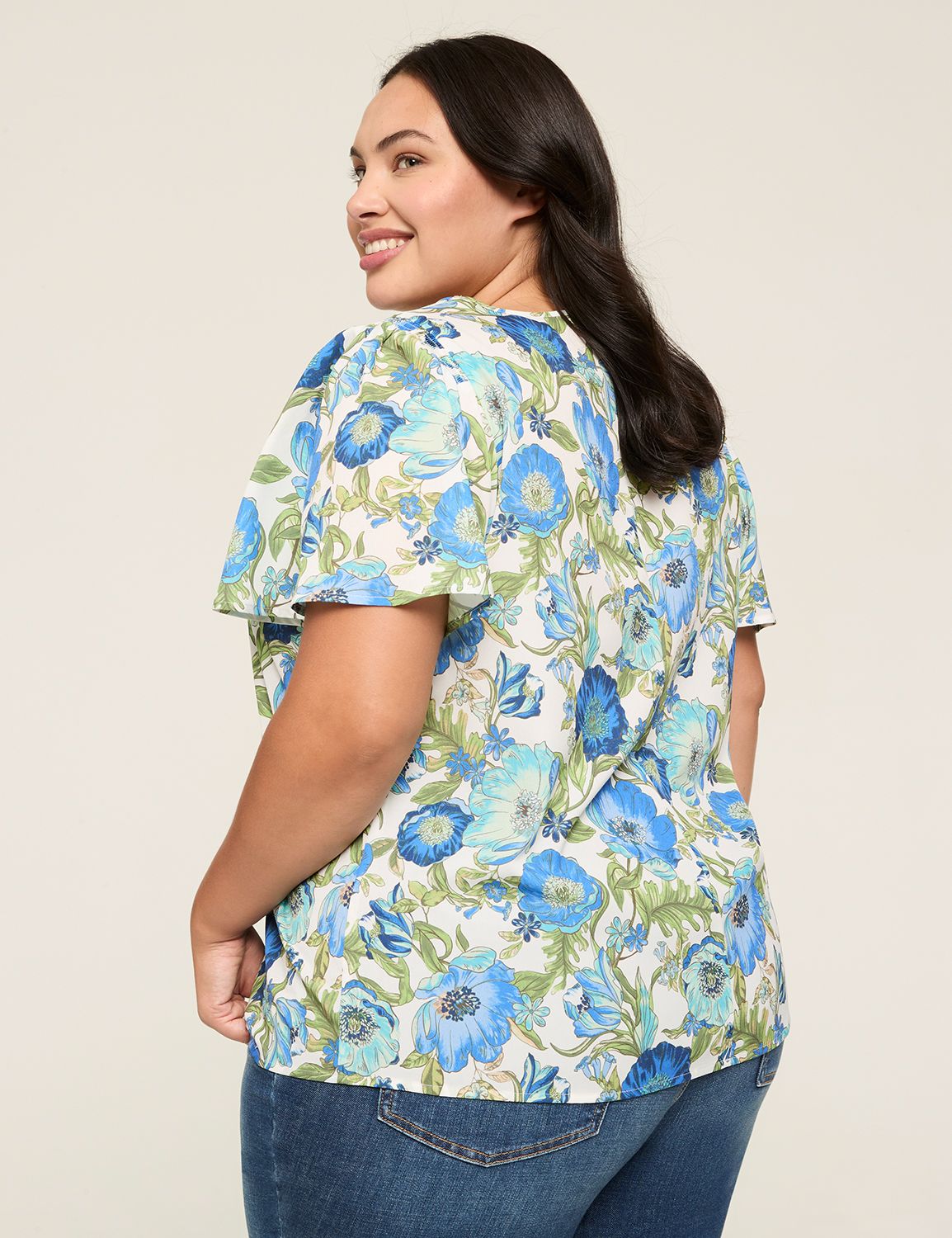 Short Sleeve Crew Neck Button Top