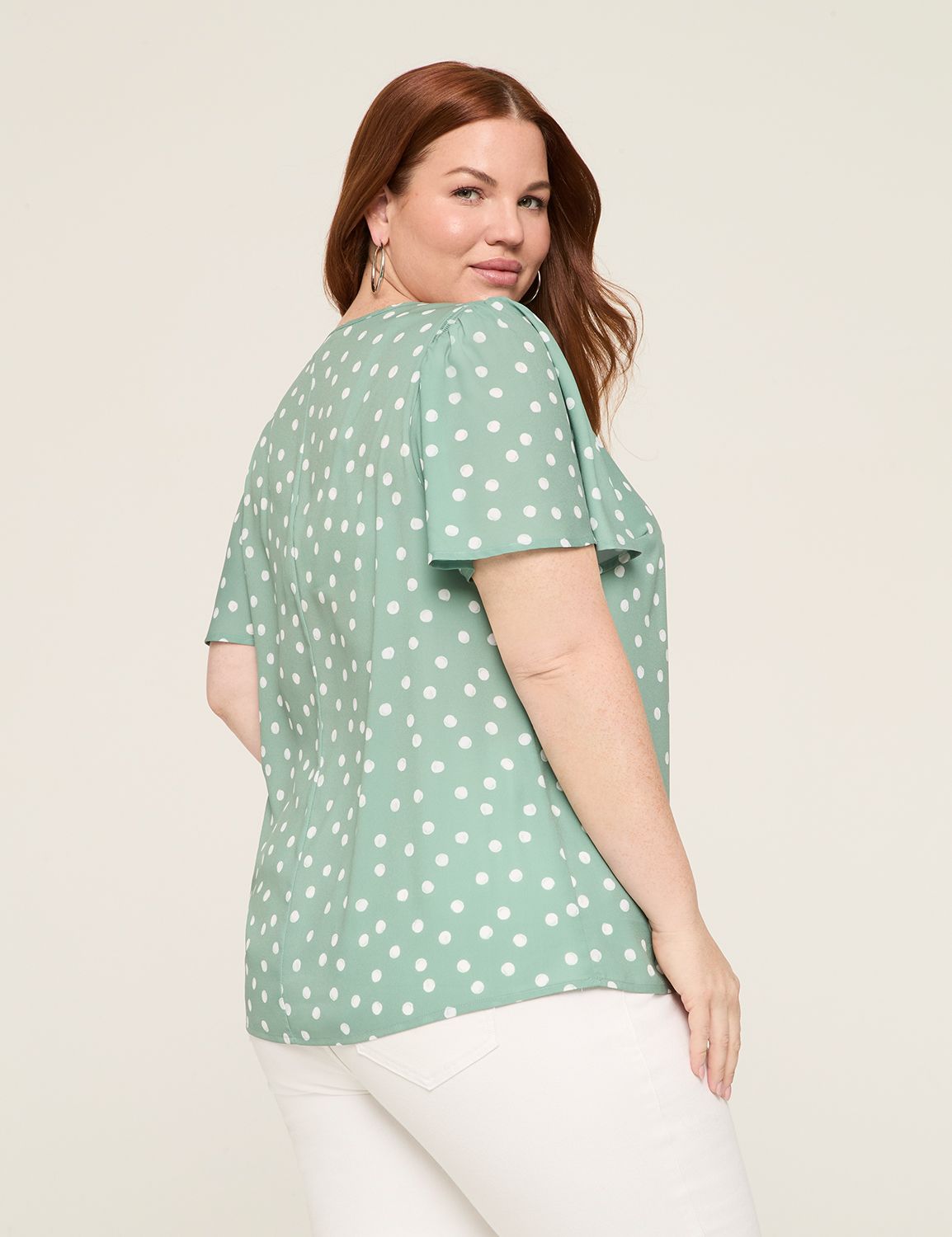 Short Sleeve Crew Neck Top With Button Placket