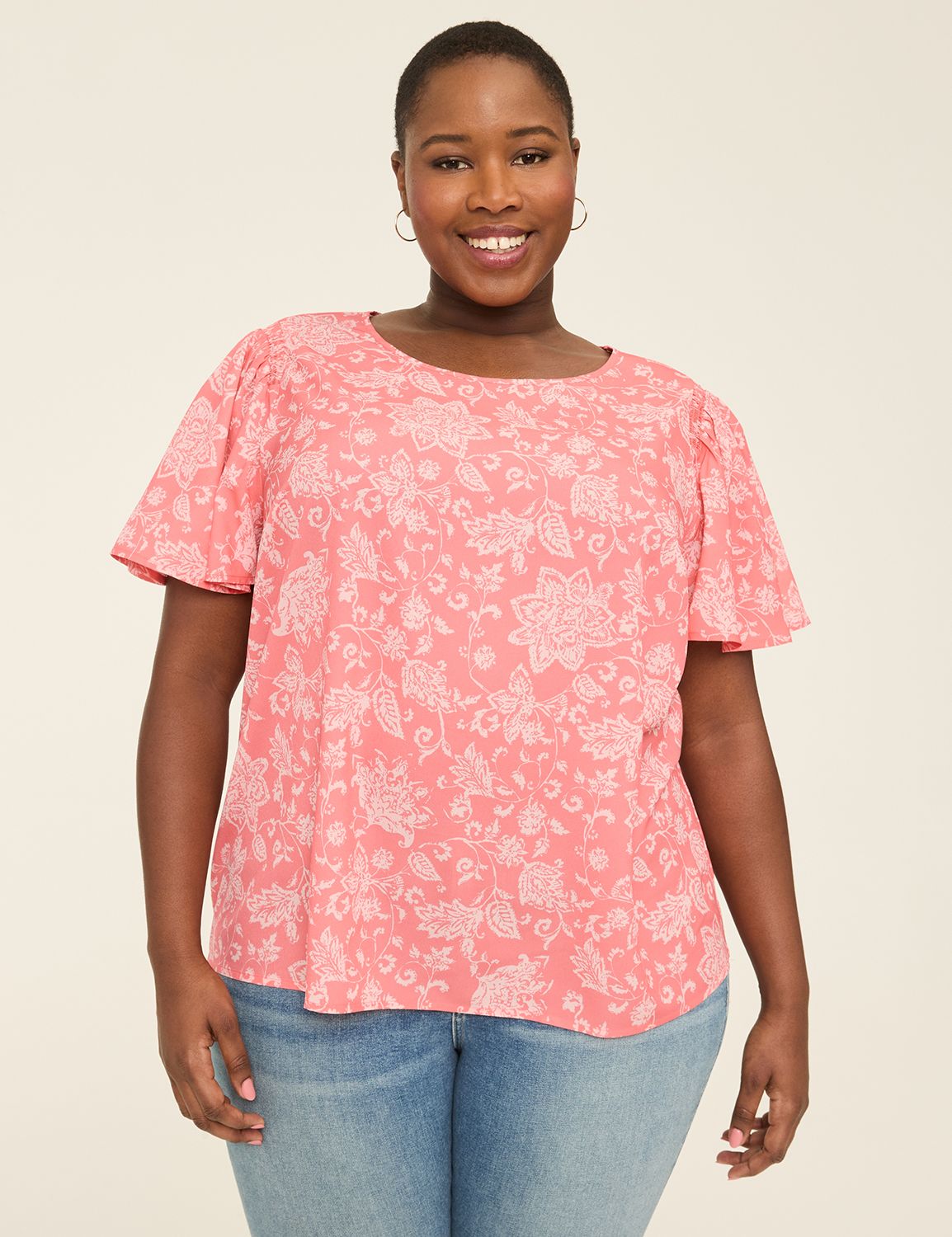 Flutter-Sleeve Smocked-Shoulder Top | LaneBryant
