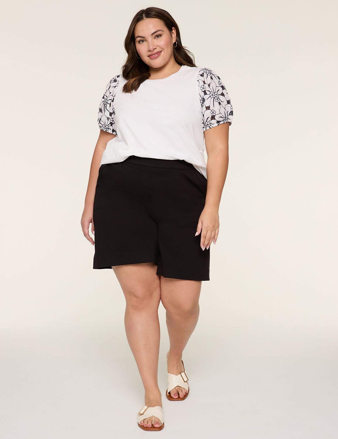 Eyelet Short Sleeve Smocked Cuff Cr Product Image 3