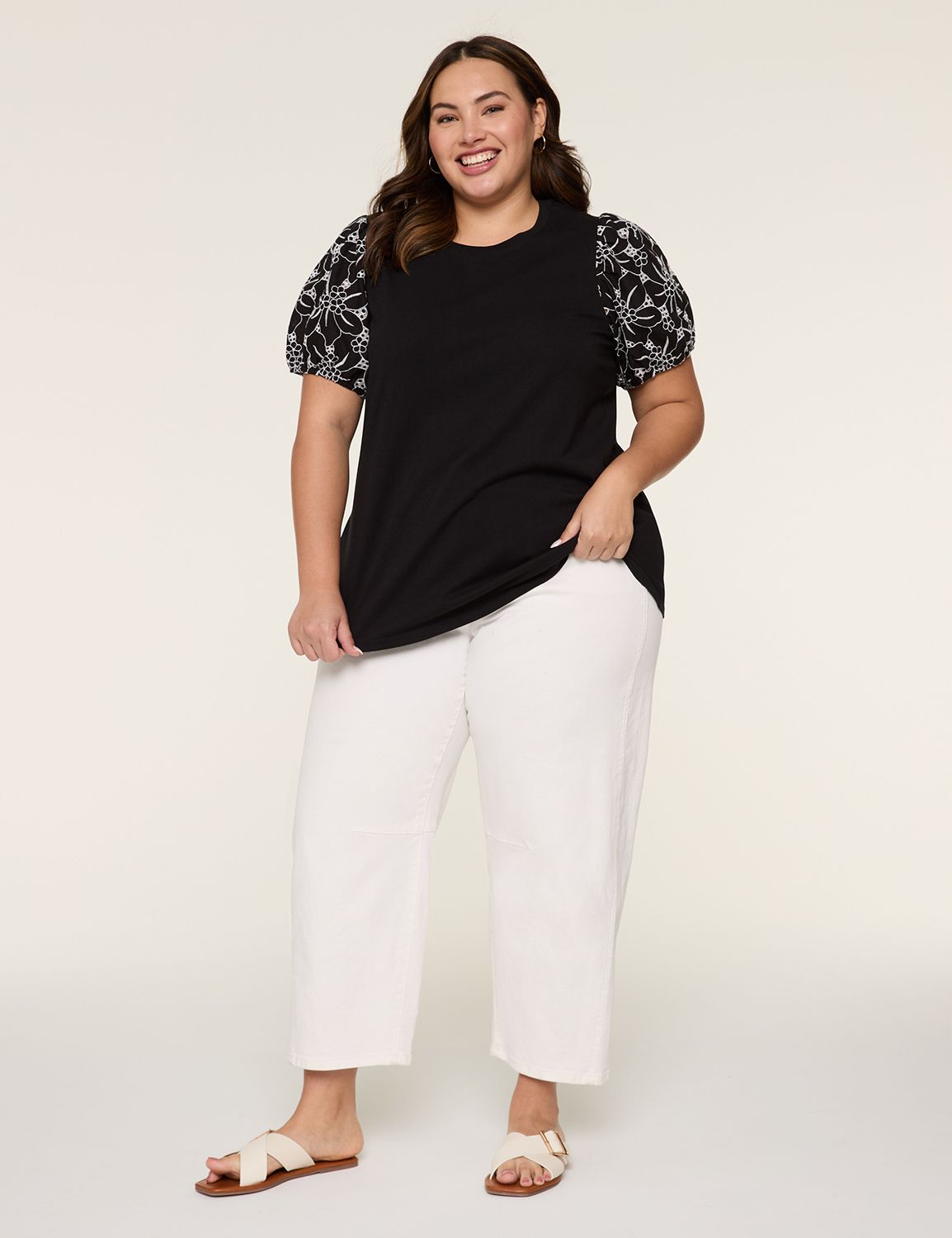 Eyelet Short Sleeve Smocked Cuff Cr Product Image 3