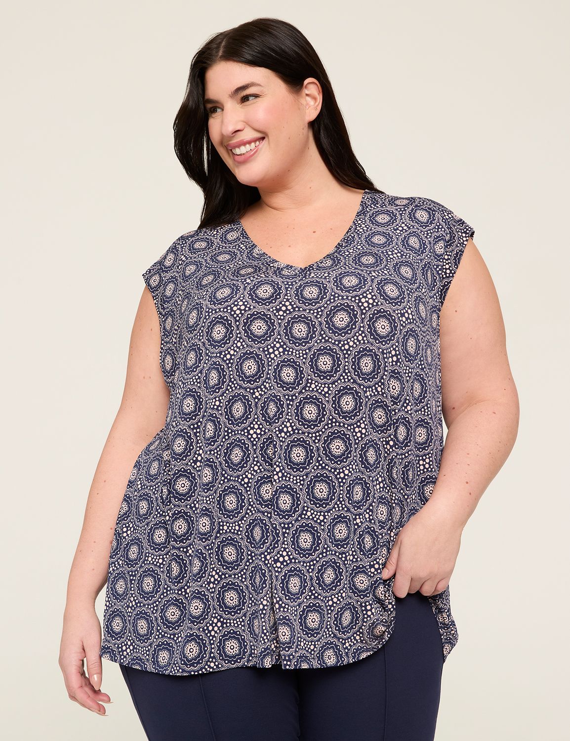 Sleeveless V Neck Shoulder Seam Top | LaneBryant