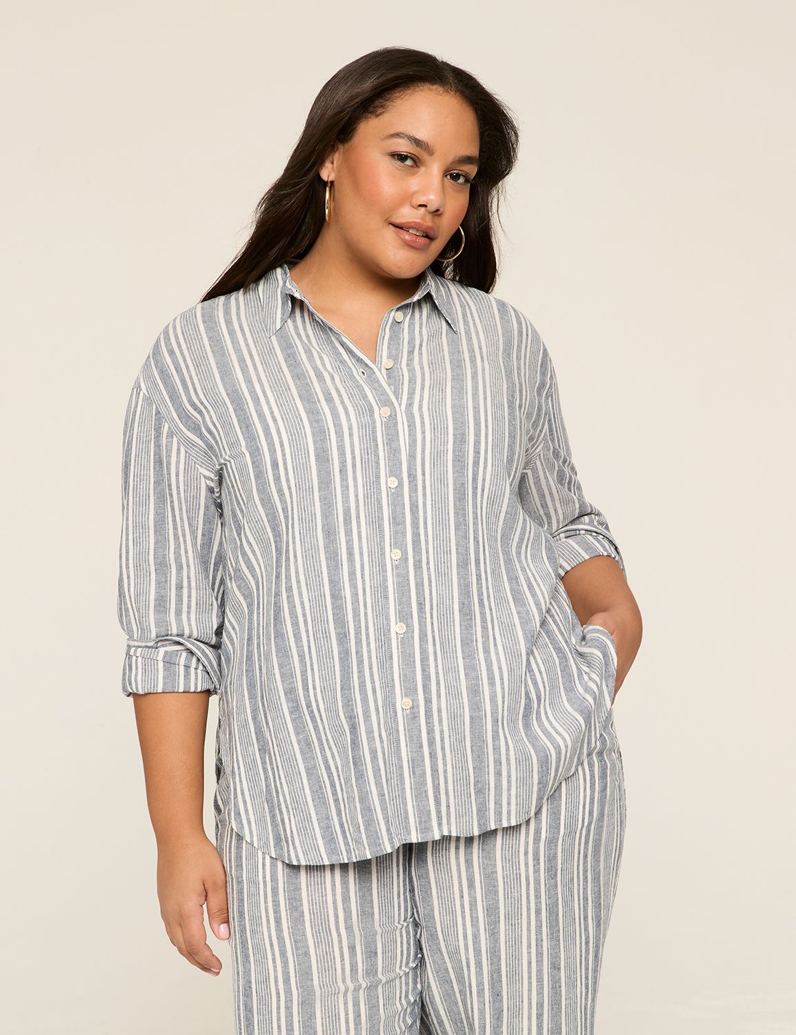 Relaxed Long Sleeve Collared Button Product Image 1