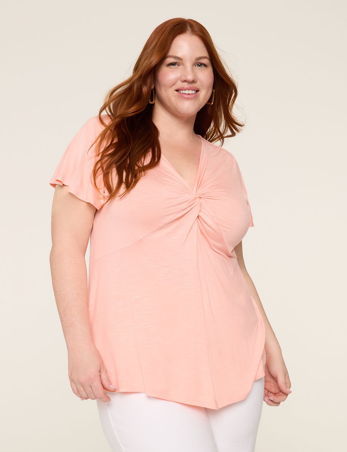 Casual Flutter Sleeve V-Neck Illusi Product Image 1