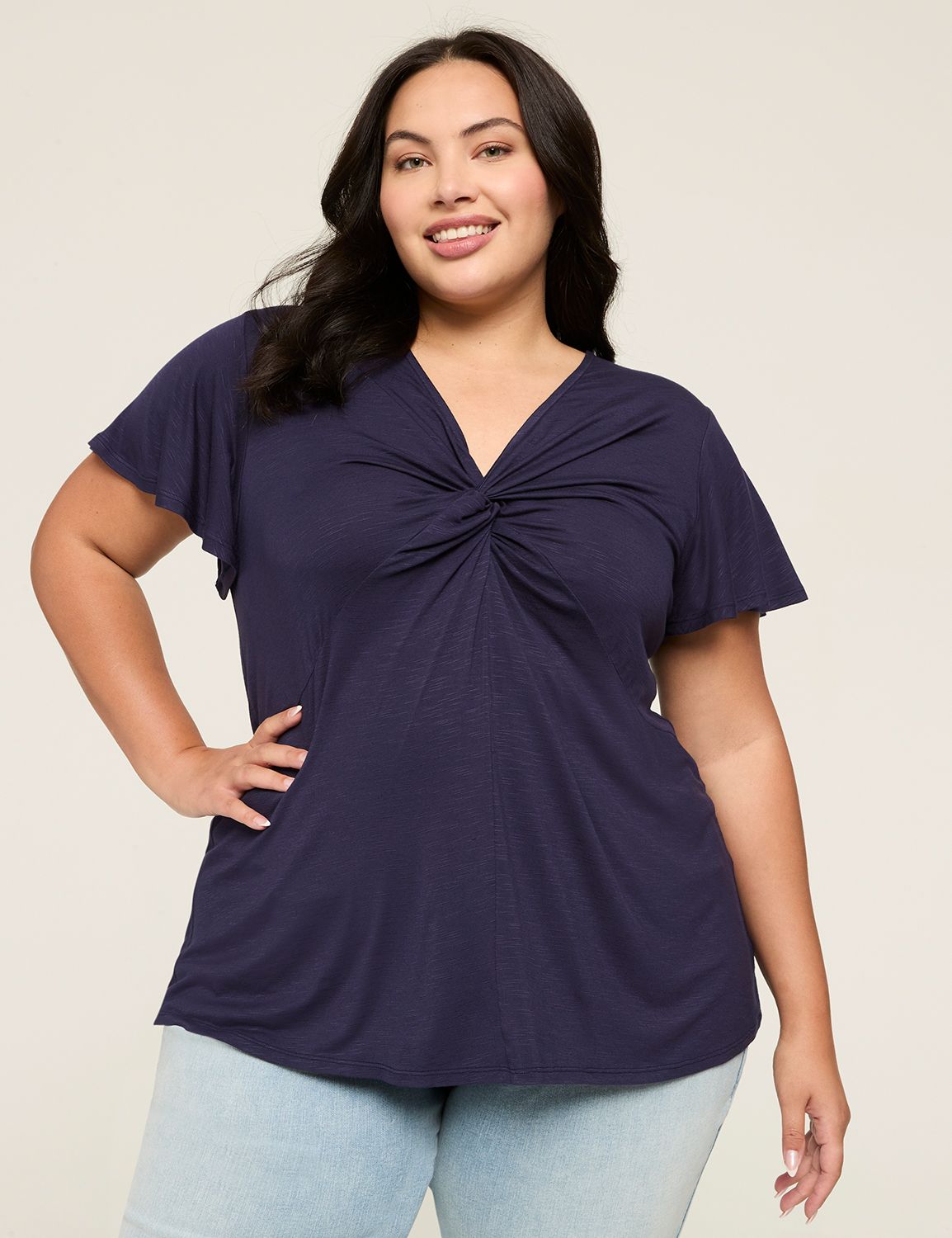 Casual Flutter Sleeve V-Neck Illusi Product Image 1