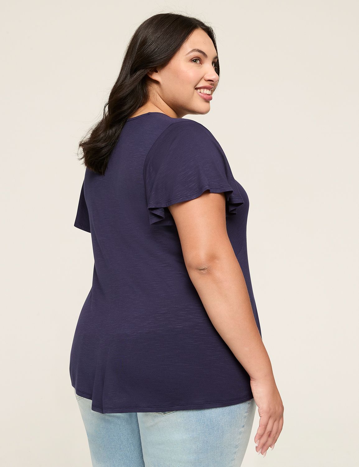 Flutter-Sleeve V-Neck Illusion Top | LaneBryant