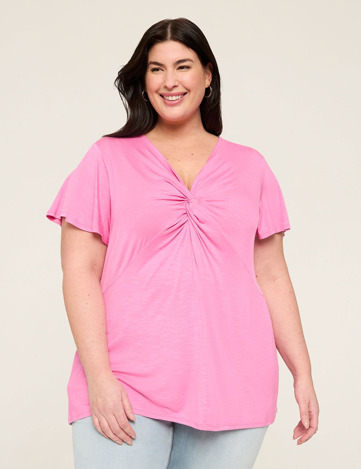 Casual Flutter Sleeve V-Neck Illusi Product Image 1
