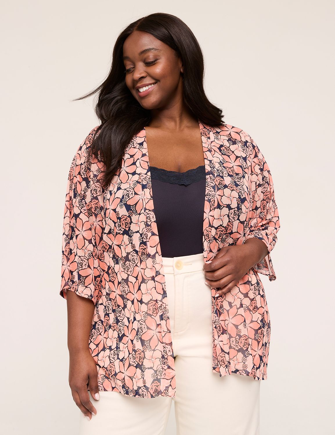 Kimono-Sleeve Open-Front Overpiece