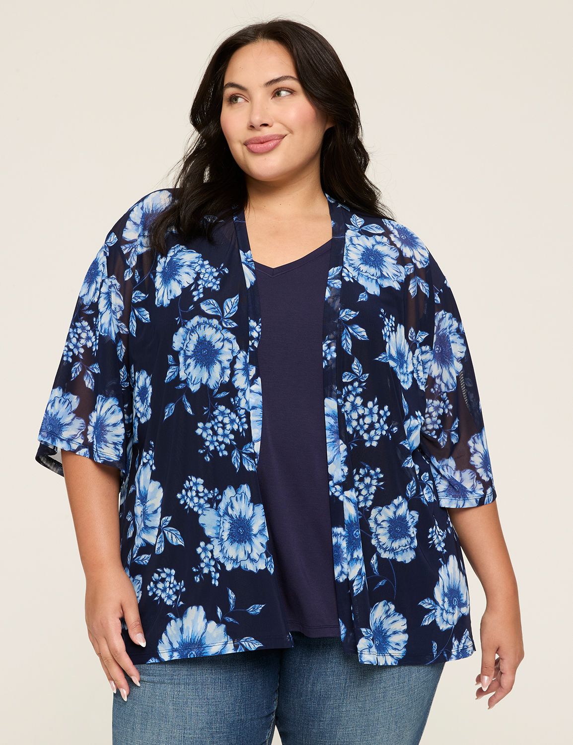 Casual Kimono Sleeve Open Front Ove Product Image 1