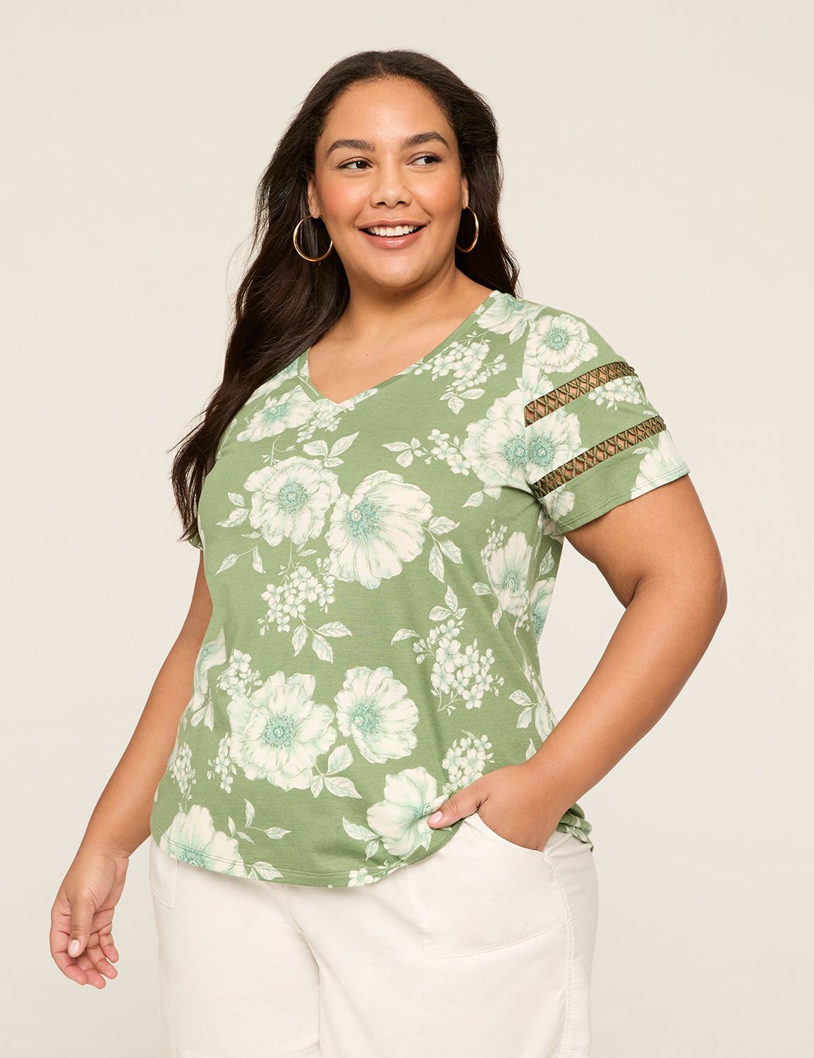 Crochet-Detail V-Neck Top