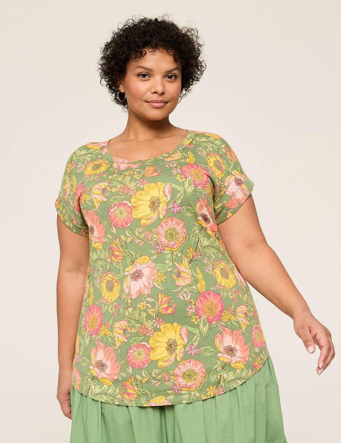 Casual Short Roll Sleeve Scoop Neck | LaneBryant
