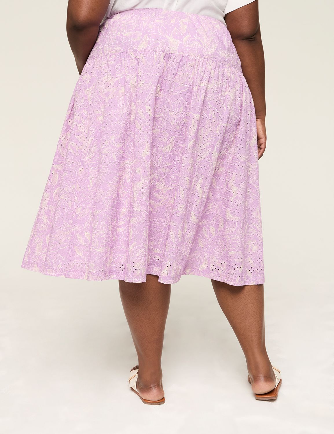 Printed Eyelet Midi Skirt