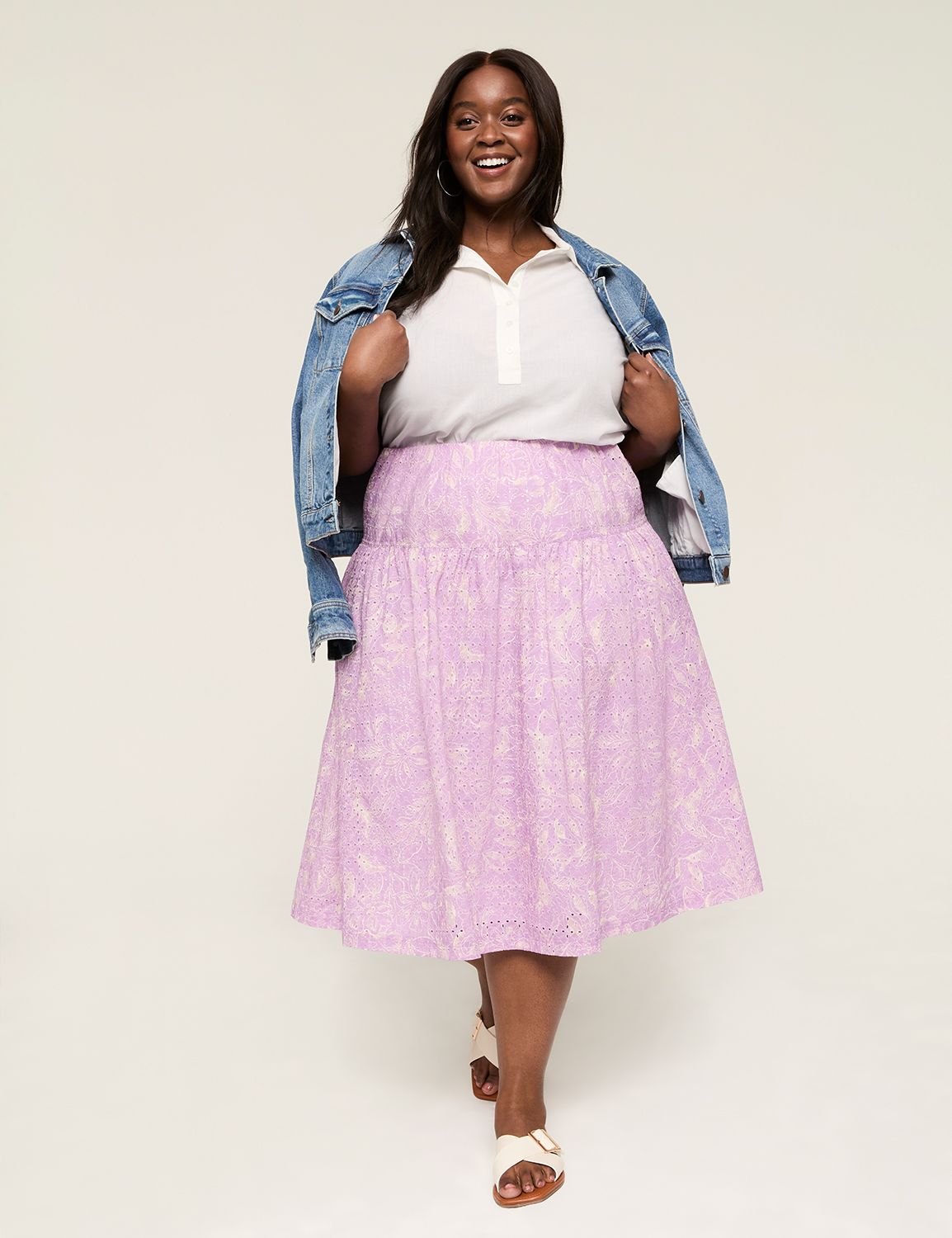 Printed Eyelet Midi Skirt | LaneBryant